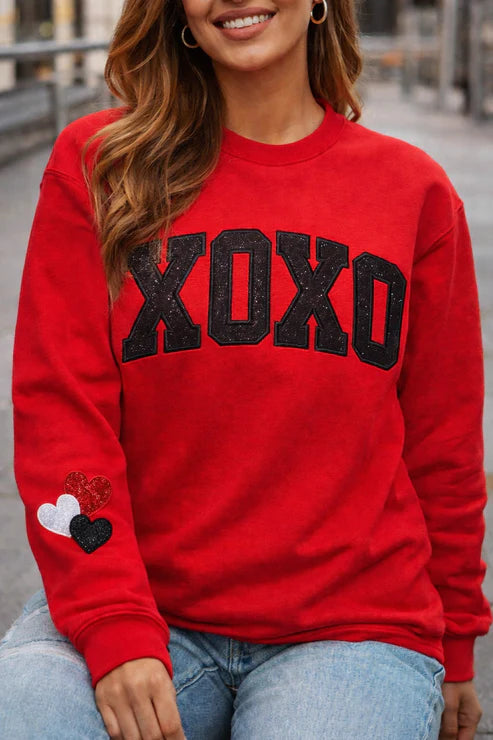 XOXO Embroidered Glitter Appliqué Sweatshirt
