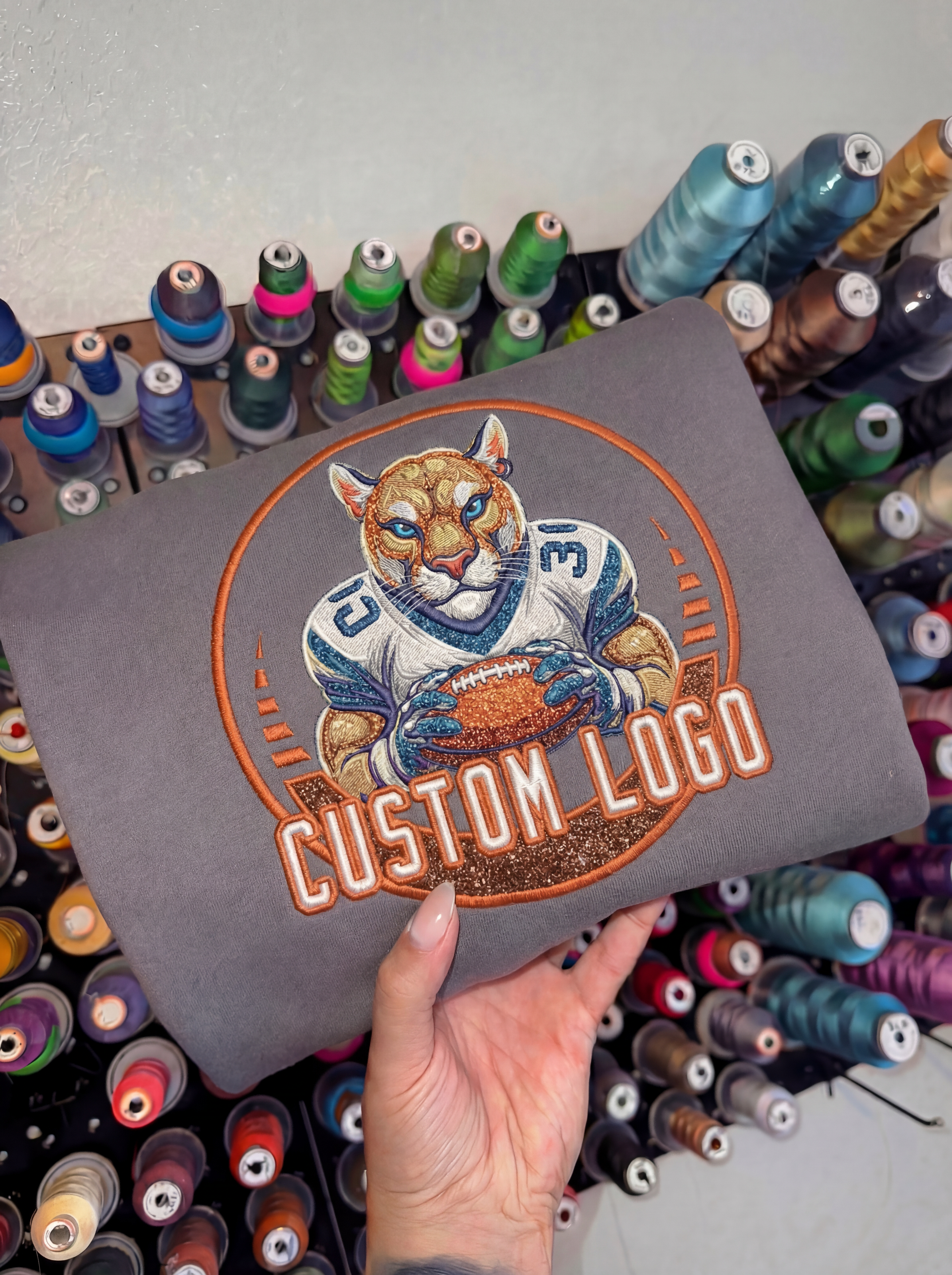 Custom Embroidered Sports Logo Hoodie – Personalized Mascot Design with Custom Team Name | Gifts for Sports Mom