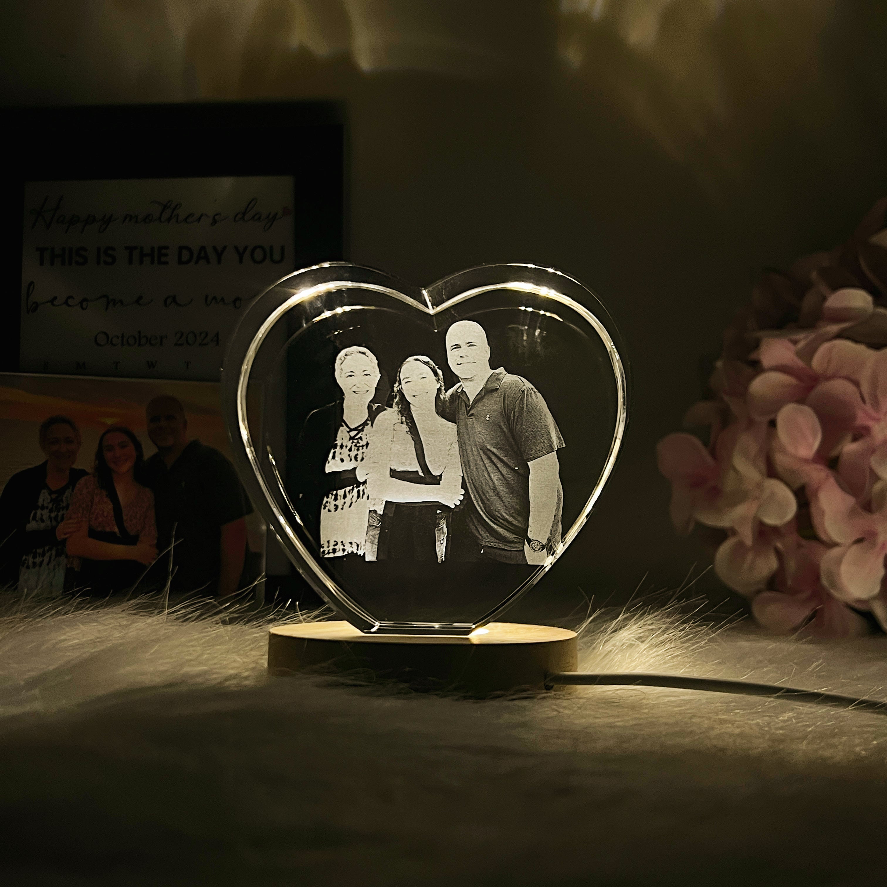 Custom Personalized 3D Heart Crystal Photo Gift | Mother's Day Gift