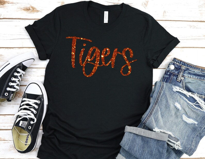 Custom Tigers Glitter Mascot Shirt, Tigers Tee, Custom Glitter Team Pride Shirt, Mascot Shirt | Game Day Wear