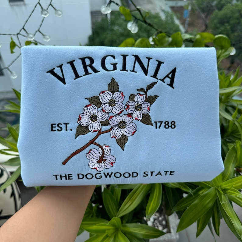 Custom Embroidered Virginia Dogwood Sweatshirt | US State Flowers Embroidery State Gift Shirt