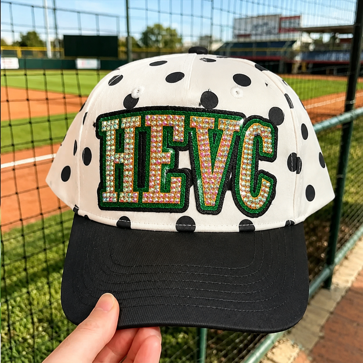 Custom Sports Mom Rhinestone Hat – Polka Dot Game Day Cap | Game Day Wear