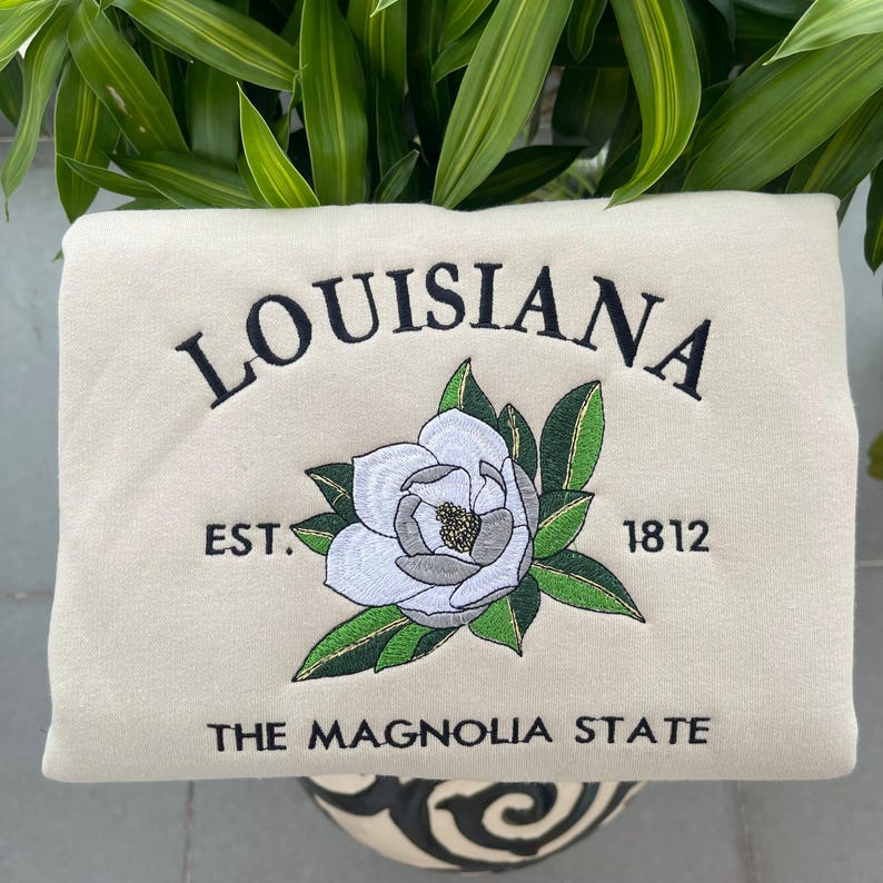 Custom Embroidered Louisiana Magnolia Sweatshirt | US State Flowers Embroidery State Gift Shirt