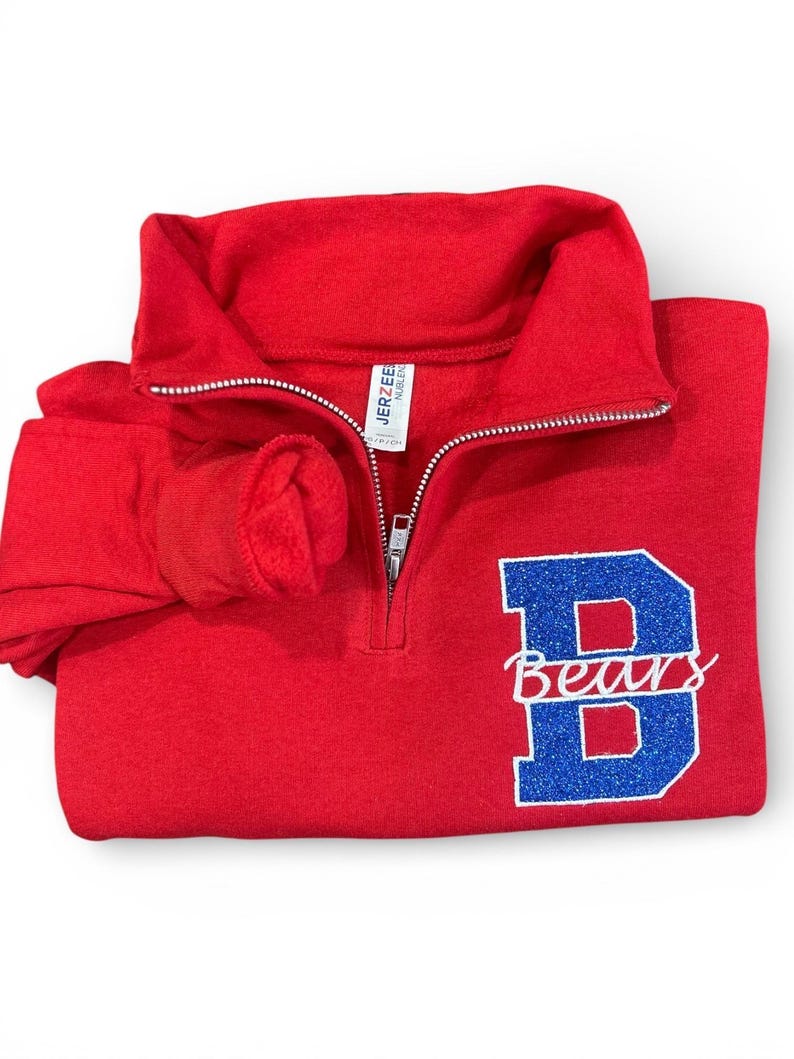 Custom Embroidered Sparkle Game Day Quarter Zip | Personalized Varsity Letter & Team Name Pullover | Game Day Wear