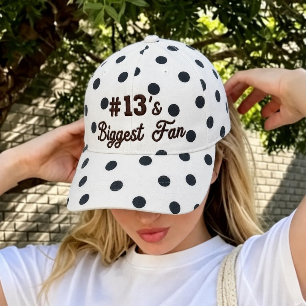 Custom Embroidered Polka Dot Sports Mom Hat – Personalized Biggest Fan Baseball Cap | Game Day Wear