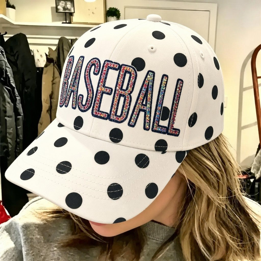 Custom Polka Dot Rhinestone Baseball Cap – Sparkly Glitter Sport Hat | Game Day Wear