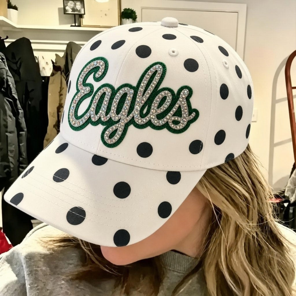 Custom Rhinestone Polka Dot Baseball Cap - Bling Sparkly Snapback Hat for Women | Game Day Wear