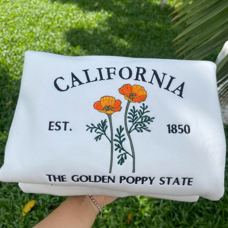 Custom Embroidered California Golden Poppy Sweatshirt | US State Flowers Embroidery State Gift Shirt