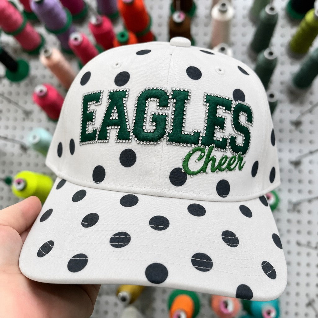 Custom Cheer Rhinestone Polka Dot Baseball Cap – Vintage Snapback Hat for Game Day, High School Team Spirit | Game Day Wear