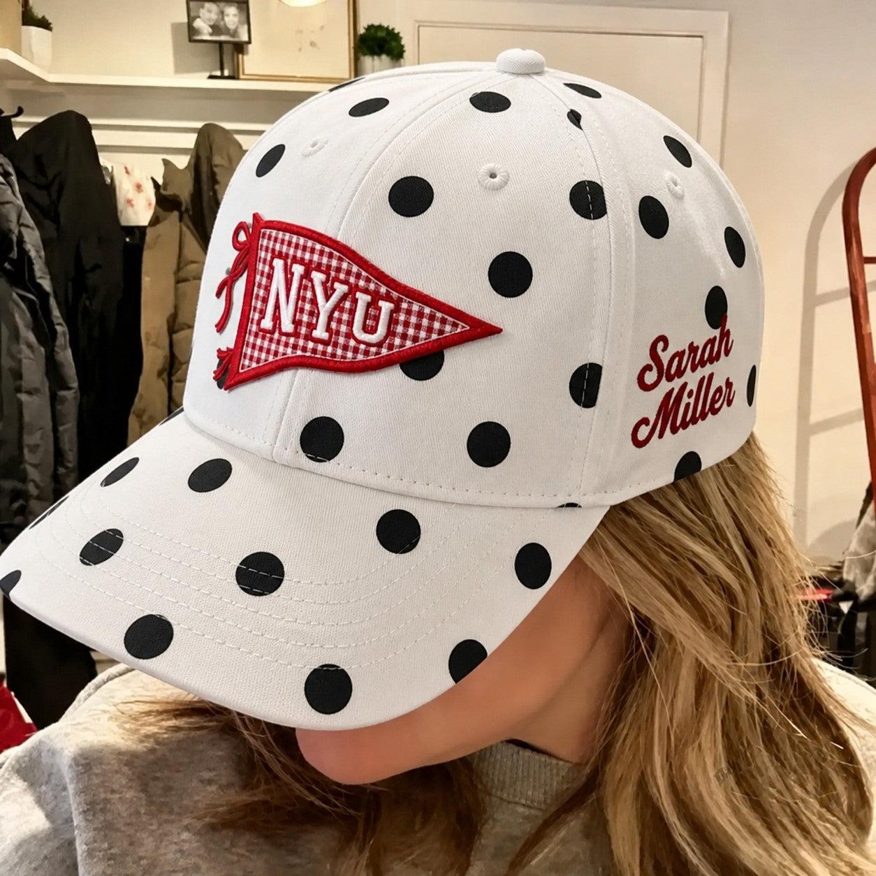 Custom University Embroidered Polka Dot Pennant Hat – Applique Letter Gameday Cap | Game Day Wear