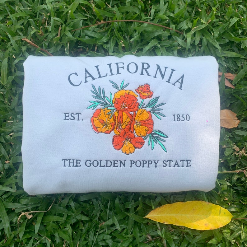 Custom Embroidered California Golden Poppy Sweatshirt | US State Flowers Embroidery State Gift Shirt