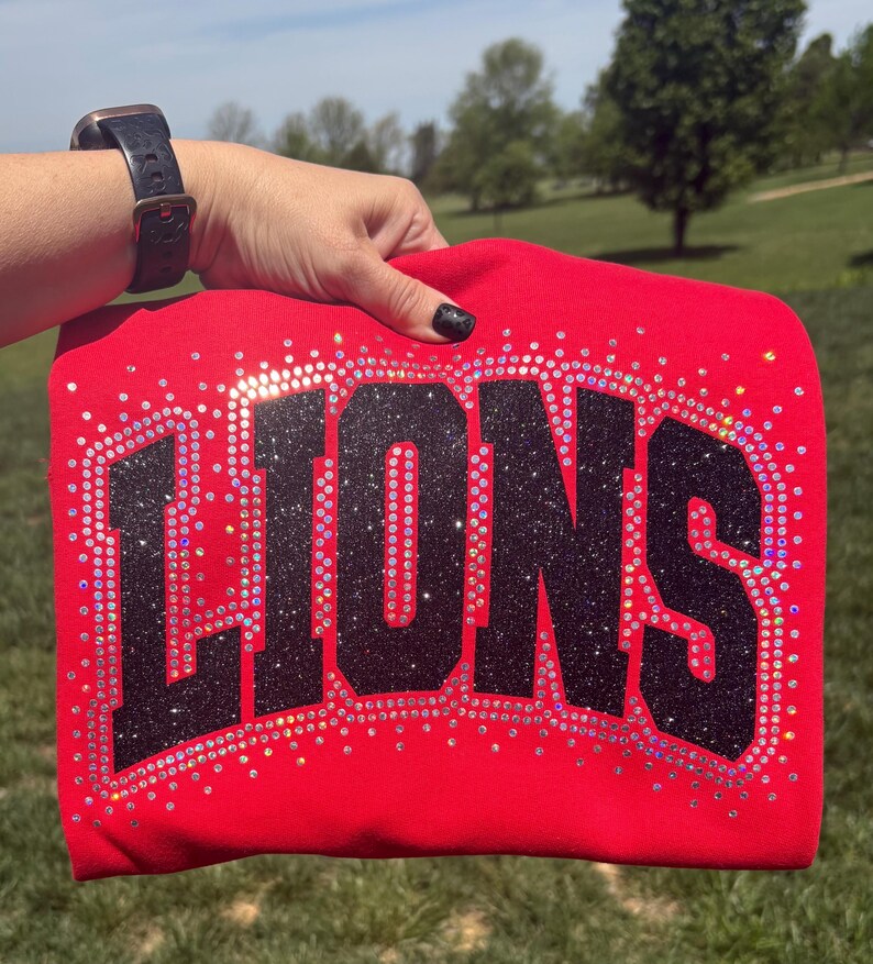 Custom Glitter Lions Shirt, Varsity Team Mascot Spangle Tee, School Spirit Wear | Game Day Wear