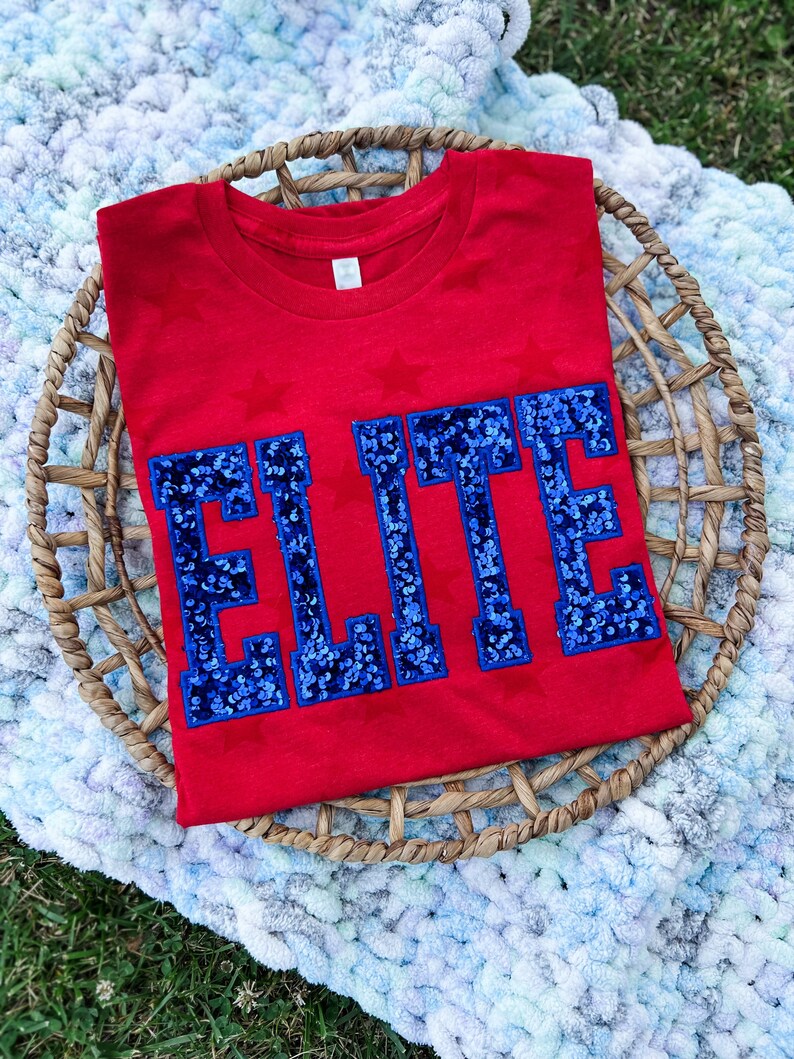 Custon Sequin Title with Stars T-shirt Personalized Team or Text , Custom Sequin Shirt, Team Apparel