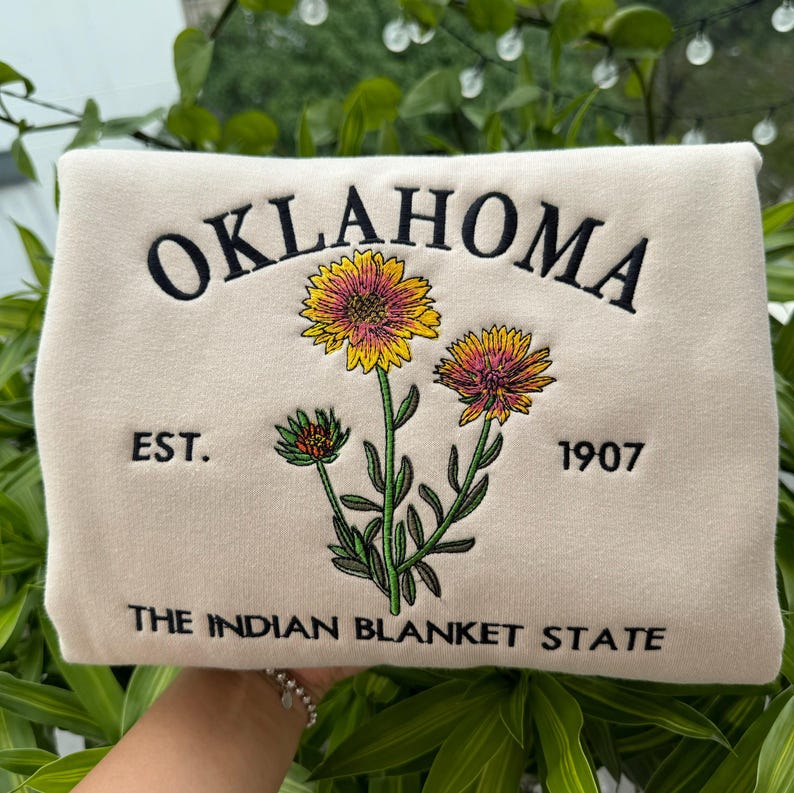 Custom Embroidered Oklahoma Indian Blanket State Sweatshirt | US State Flowers Embroidery State Gift Shirt