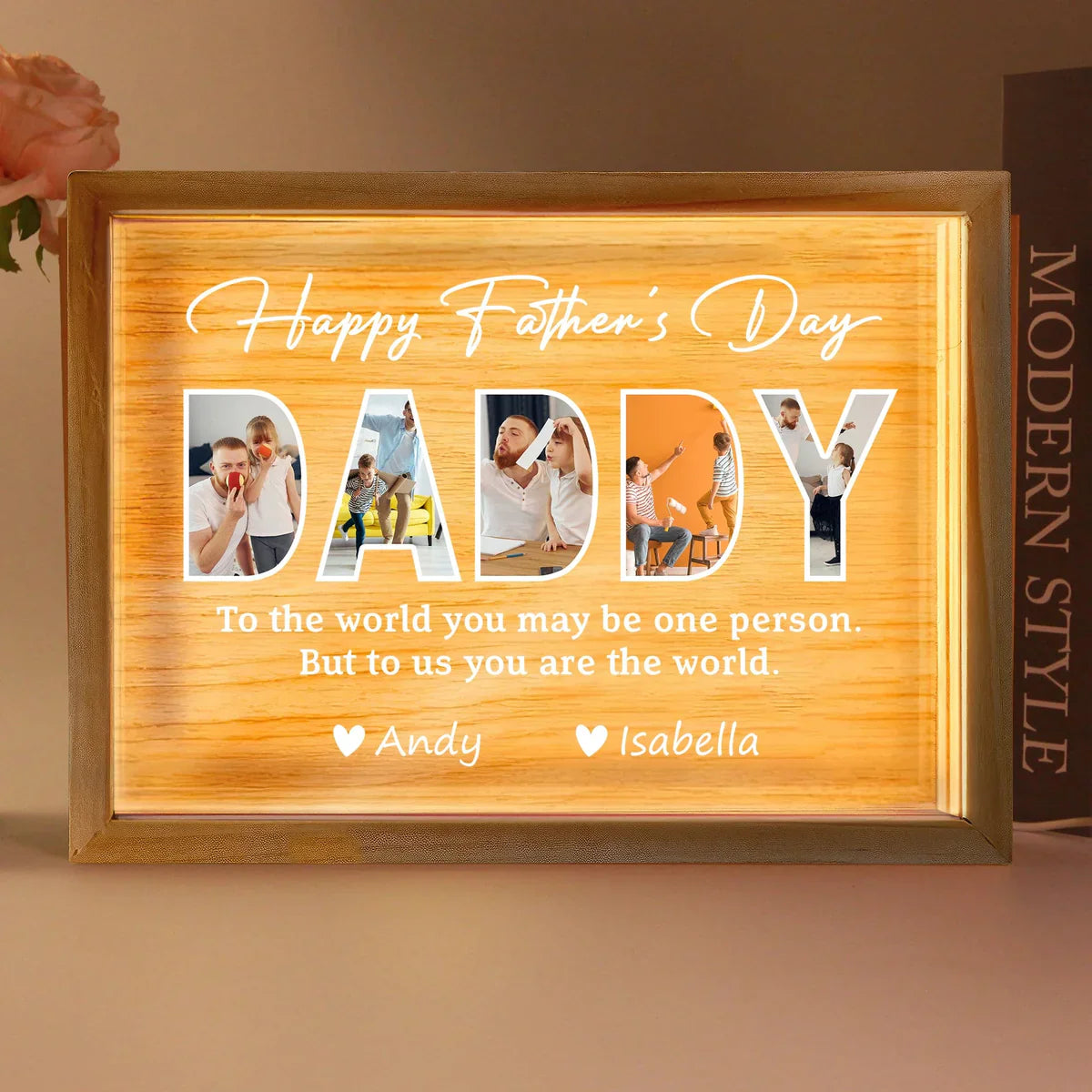 To Me You Are The World - Custom Dad Family Photo Frame Poster Light Box | Father's Day Gift