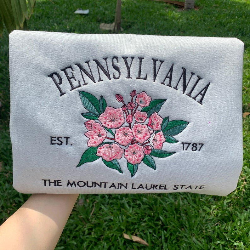 Custom Embroidered Pennsylvania Mountain Laurel Sweatshirt | US State Flowers Embroidery State Gift Shirt