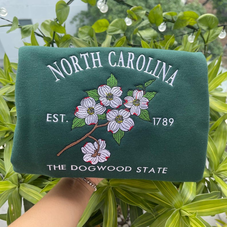 Custom Embroidered North Carolina Dogwood Sweatshirt | US State Flowers Embroidery State Gift Shirt