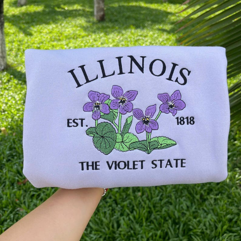 Custom Embroidered Illinois Violet State Sweatshirt | US State Flowers Embroidery State Gift Shirt