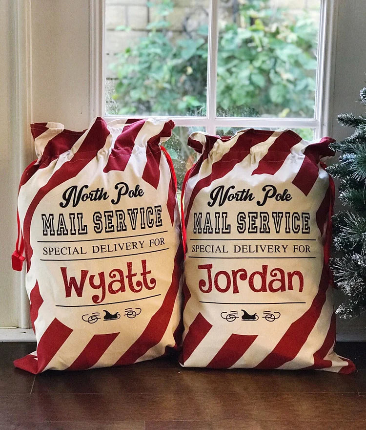Personalized Santa Sack Candy Cane Red Stripe Canvas Sack for Christmas Decoration