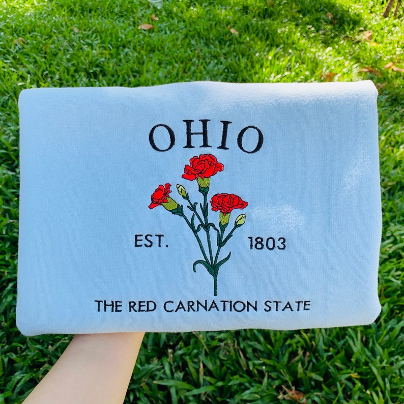 Custom Embroidered Ohio Red Carnation Sweatshirt | US State Flowers Embroidery State Gift Shirt