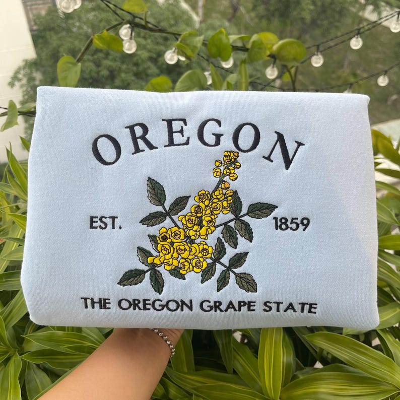 Custom Embroidered Oregon Grape Sweatshirt | US State Flowers Embroidery State Gift Shirt