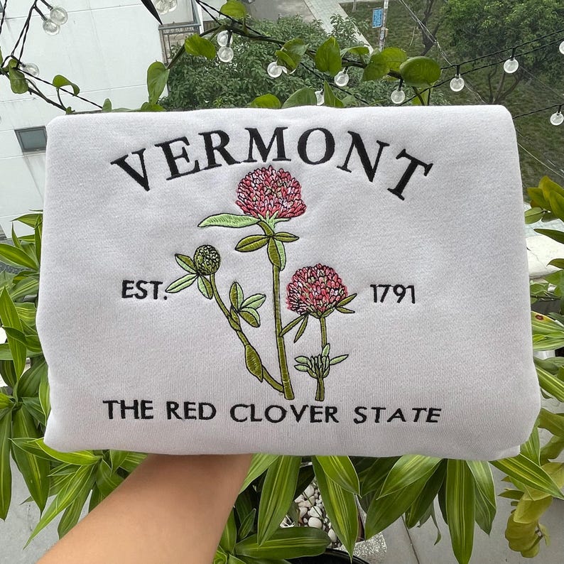 Custom Embroidered Vermont Red Clover Sweatshirt | US State Flowers Embroidery State Gift Shirt