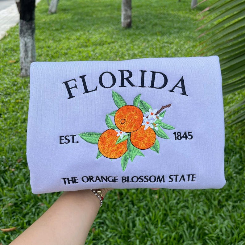 Custom Embroidered Florida Orange Blossom Sweatshirt | US State Flowers Embroidery State Gift Shirt