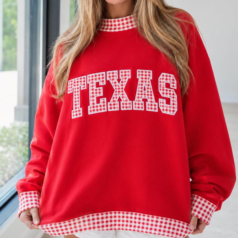 Personalized Gingham Mock Neck Sweatshirt, Custom State Name Pullover