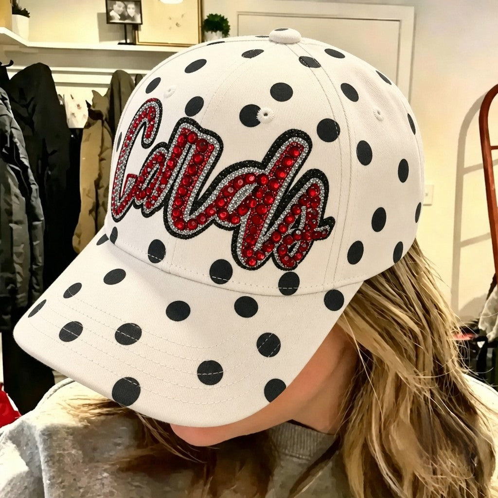 Custom Two-Tone Glitter Script Polka Dot Baseball Hat – Personalized Game Day Cap | Game Day Wear