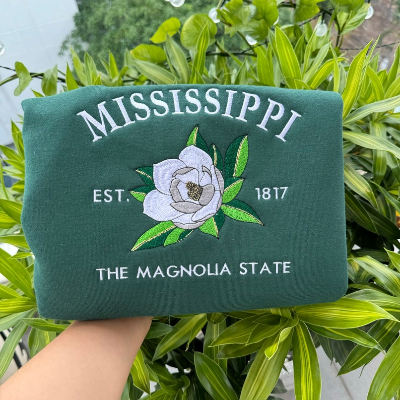 Custom Embroidered Mississippi Magnolia Sweatshirt | US State Flowers Embroidery State Gift Shirt