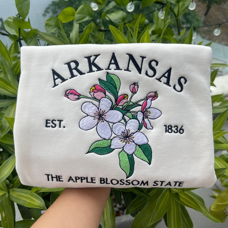 Custom Embroidered Arkansas Apple Blossom Sweatshirt | US State Flowers Embroidery State Gift Shirt