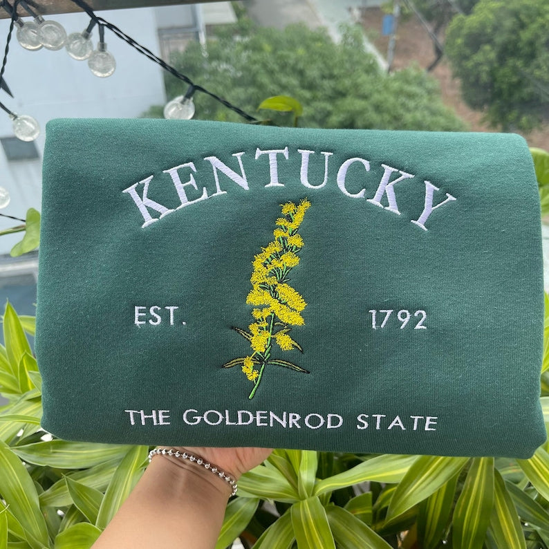 Custom Embroidered Kentucky Goldenrod State Sweatshirt | US State Flowers Embroidery State Gift Shirt