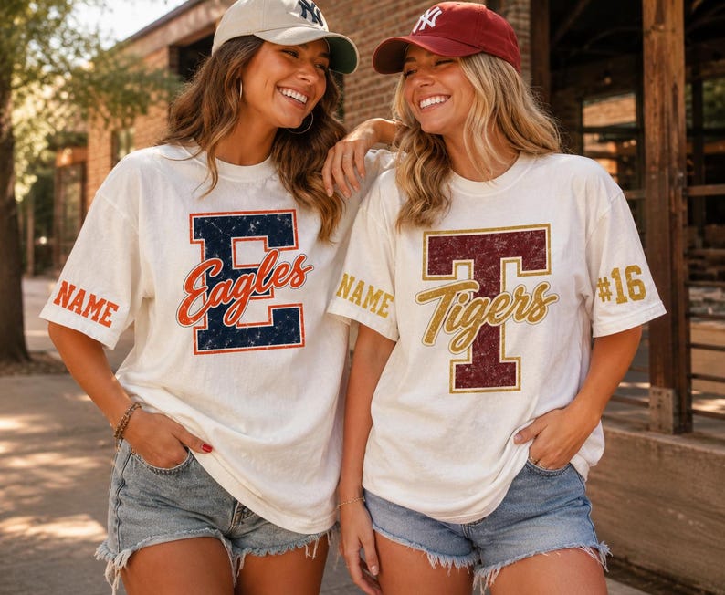 Custom School Spirit Shirt | Personalized Team Name & Number T-Shirt | Vintage Varsity Style Tee