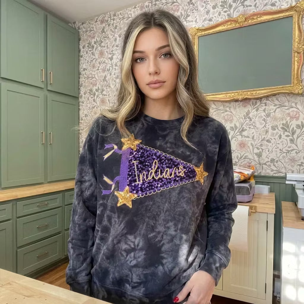 Personalized Sequin Flag Sweatshirt – Custom Text Above, Vintage Fan Gift