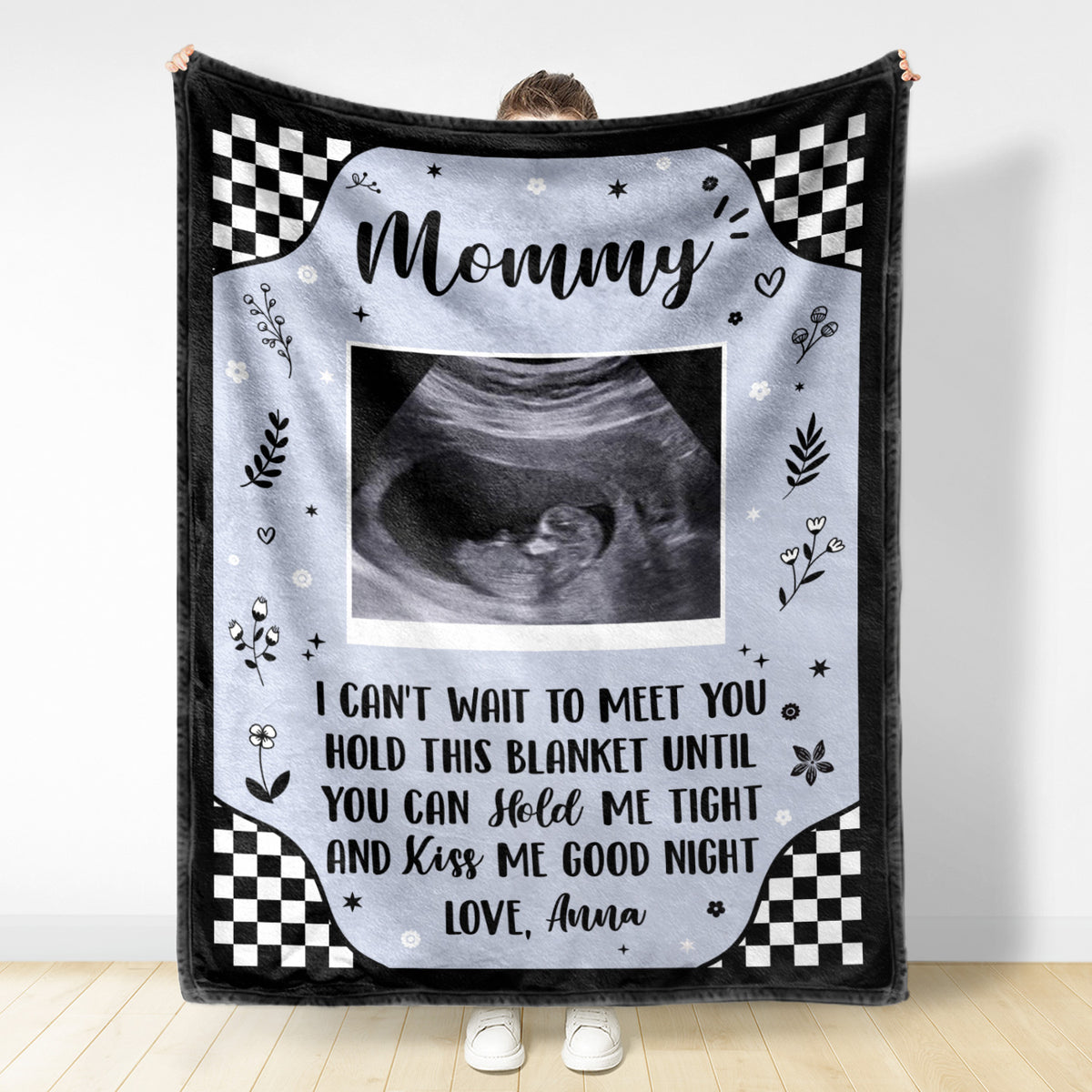 Custom Photo Mommy Blanket Baby Ultrasound Until You Can Hold Me - Gift For Mother & Father