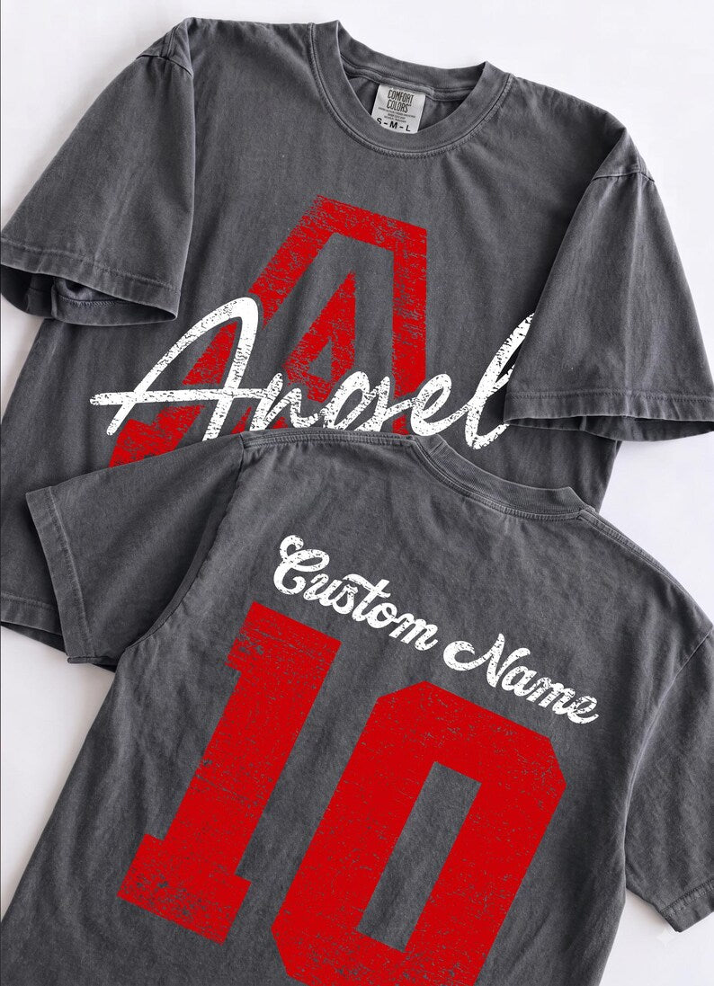 Custom Spirit Shirt - Personalized Team T-Shirt with Name & Number | Double-Sided Initial Tee | Game Day Shirt