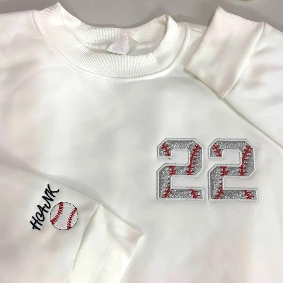 Personalized Baseball Side Bow Applique Side Bow Embroidered Sweatshirt