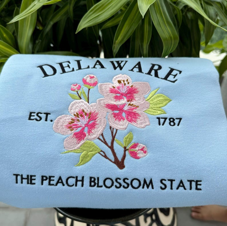 Custom Embroidered Delaware Peach Blossom Sweatshirt | US State Flowers Embroidery State Gift Shirt