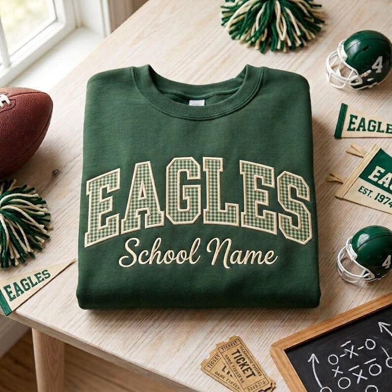 Embroidered Custom School Mascot Football Baseball Hockey Shirt, Custom School Team Shirt, Custom Mascot Shirt