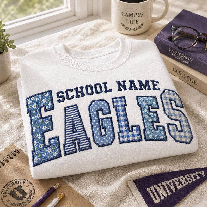 Custom Mascot Sweatshirt Applique School Spirit Wear Team Pullover Personalized Football Game Day Outfit Retro Varsity Clothes