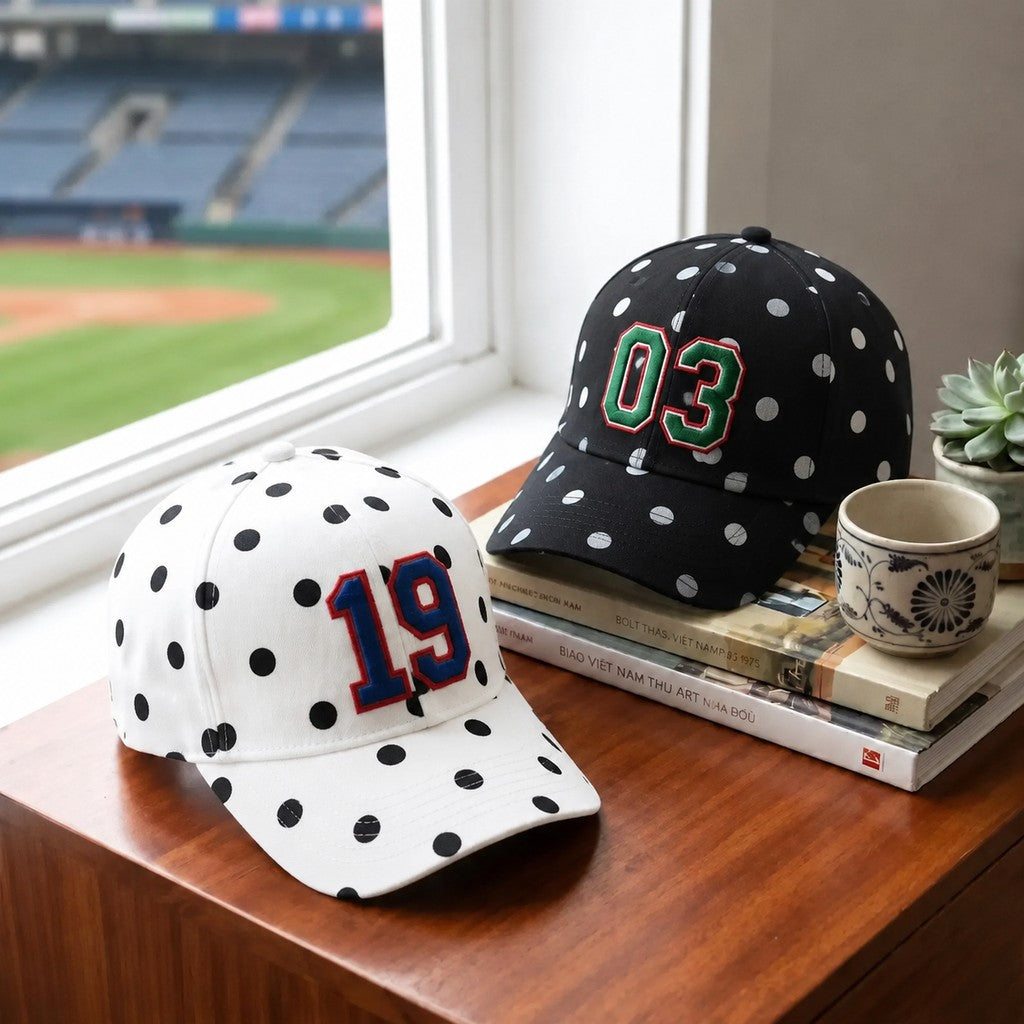 Custom Player Number Polka Dot Hat – Vintage Style Sports Fan Baseball Cap