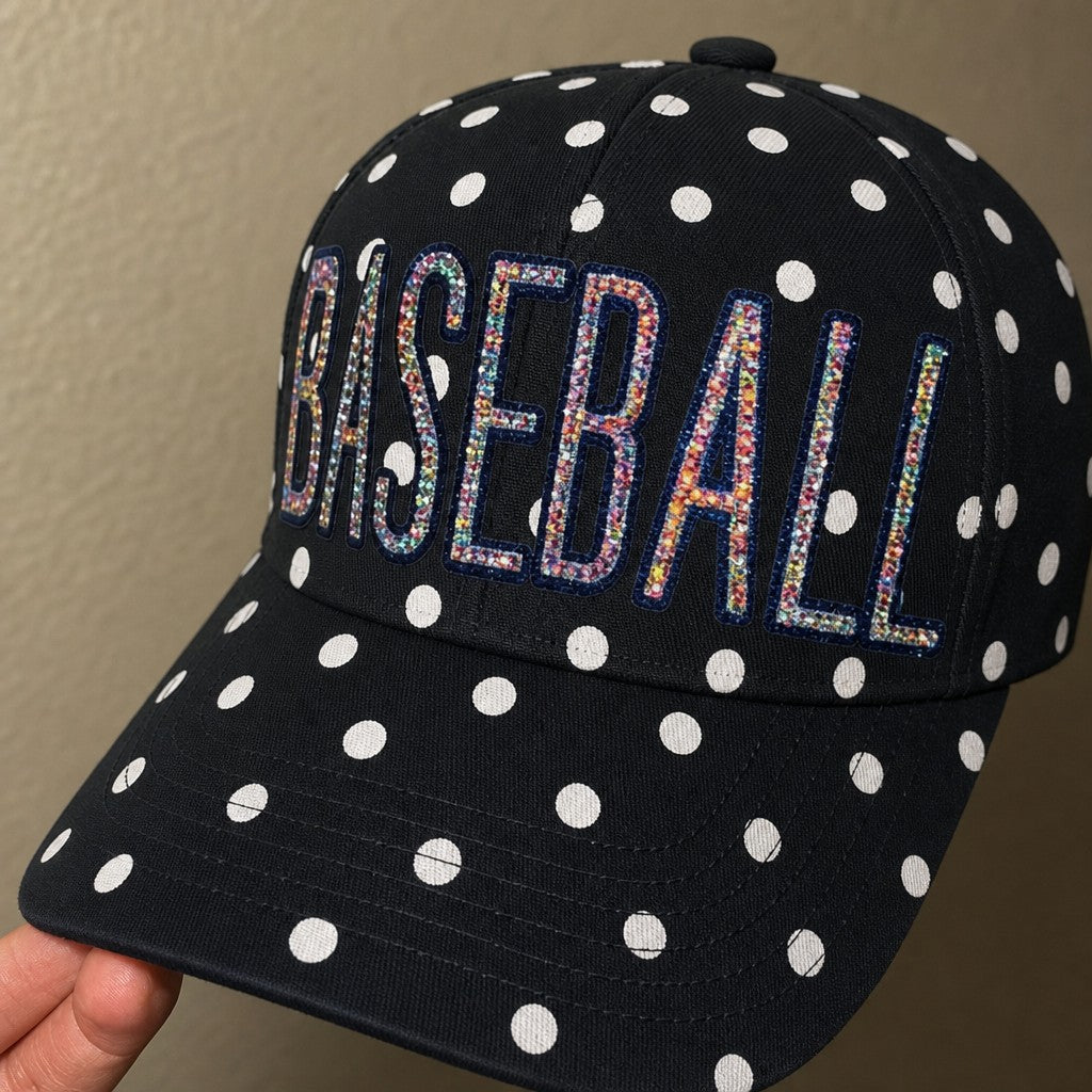 Custom Polka Dot Rhinestone Baseball Cap – Sparkly Glitter Sport Hat | Game Day Wear