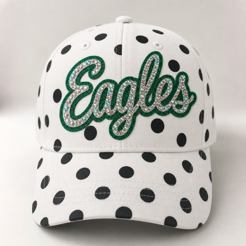 Custom Rhinestone Polka Dot Baseball Cap - Bling Sparkly Snapback Hat for Women | Game Day Wear