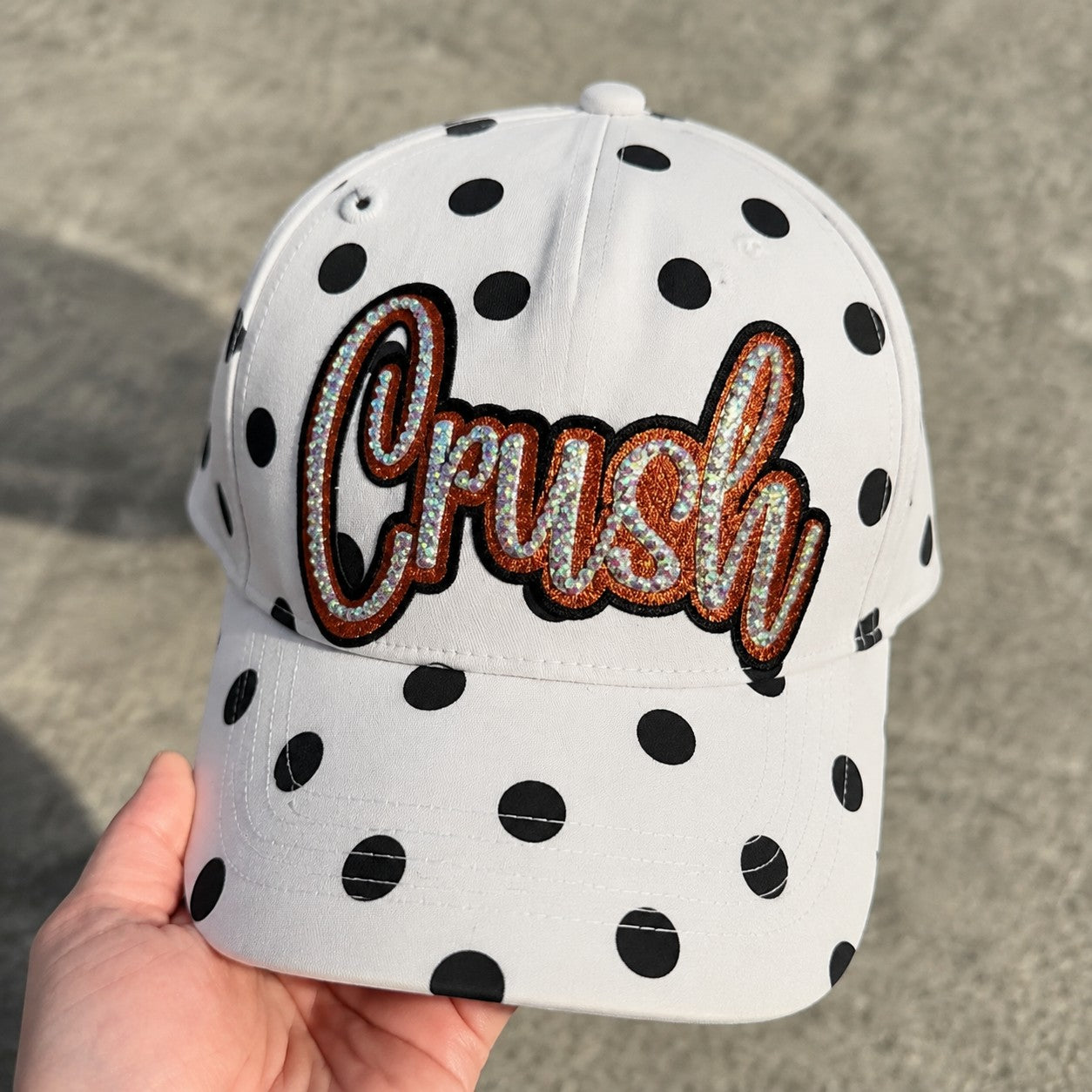 Custom Polka Dot Sports Mom Hat – Glitter & Rhinestone Game Day Cap | Game Day Wear