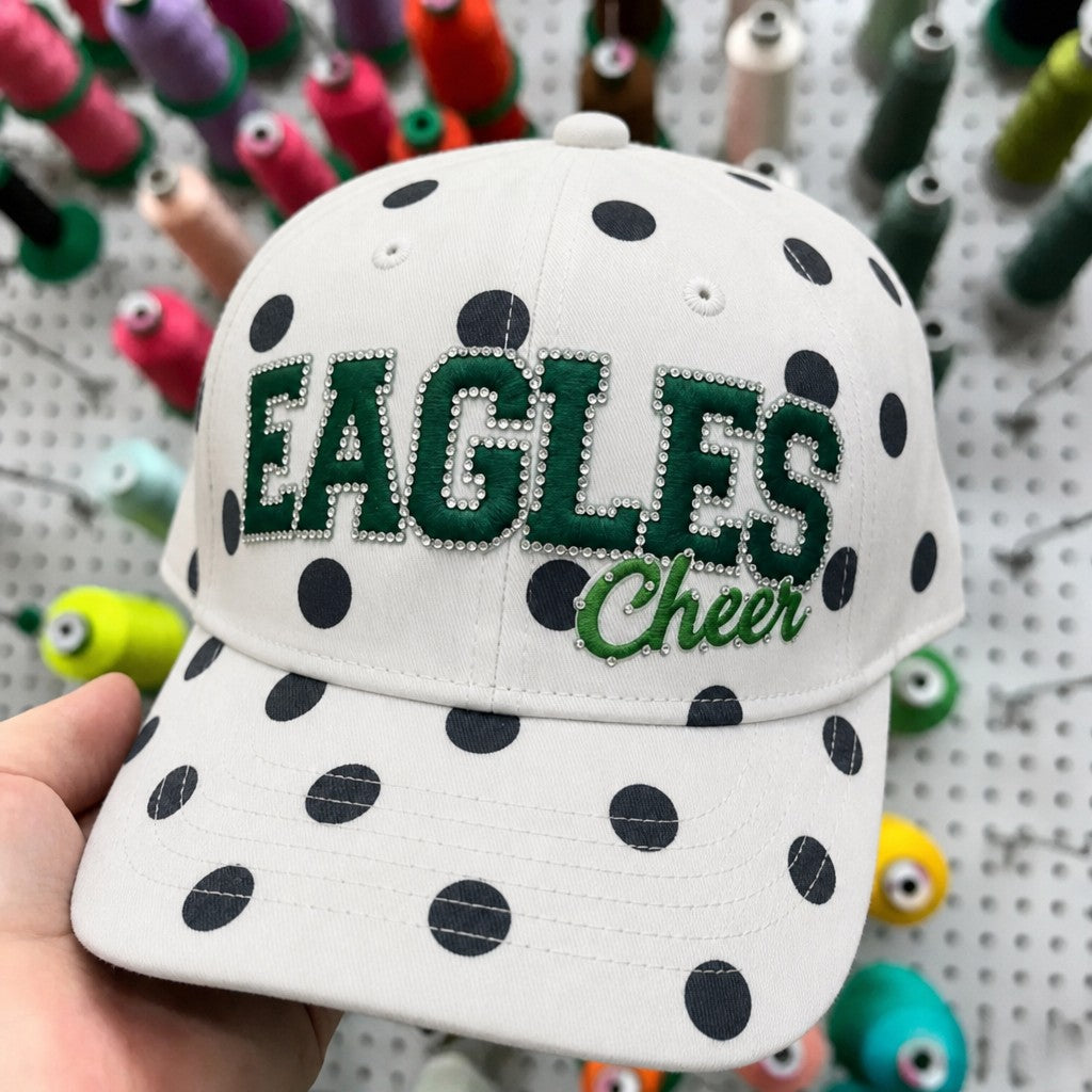 Custom Cheer Rhinestone Polka Dot Baseball Cap – Vintage Snapback Hat for Game Day, High School Team Spirit | Game Day Wear