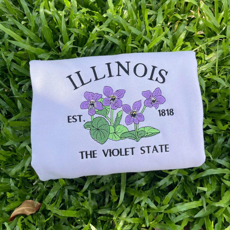 Custom Embroidered Illinois Violet State Sweatshirt | US State Flowers Embroidery State Gift Shirt