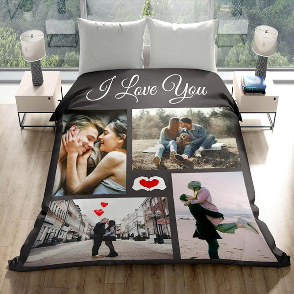 Custom Blanket With 4 Photos Picture Throw Blanket | Couple Anniversary Gift
