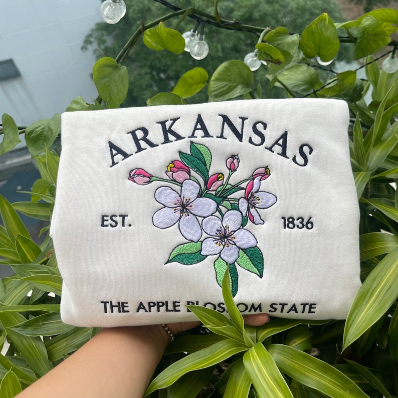 Custom Embroidered Arkansas Apple Blossom Sweatshirt | US State Flowers Embroidery State Gift Shirt