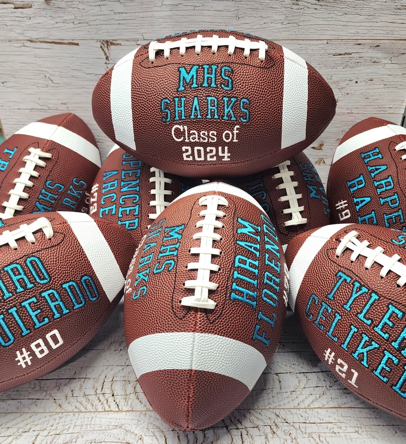 Personalized Embroidered Football - Custom Senior Gift with Name, Number & Team