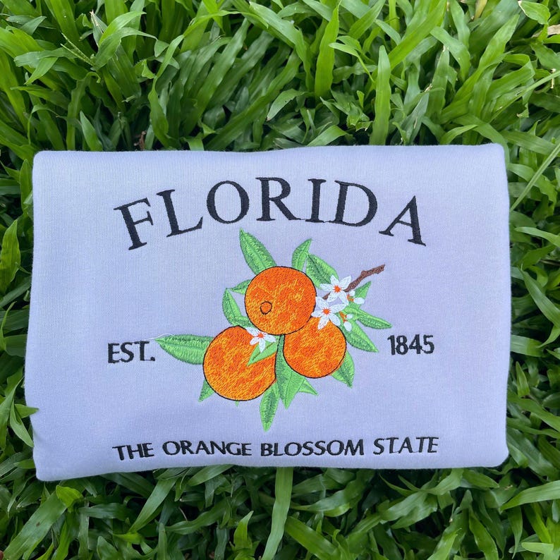 Custom Embroidered Florida Orange Blossom Sweatshirt | US State Flowers Embroidery State Gift Shirt